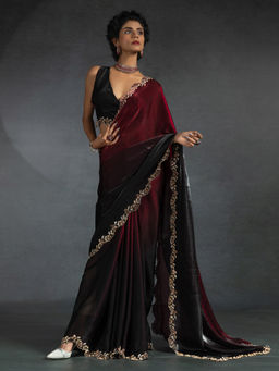 Sareemall - Women's Satin Silk Maroon Embellished Designer Saree with Unstitched Blouse