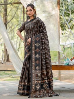 Sareemall - Women's Silk Blend Multicolour Printed Designer Saree with Unstitched Blouse