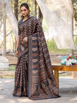 Sareemall - Women's Silk Blend Multicolour Printed Designer Saree with Unstitched Blouse