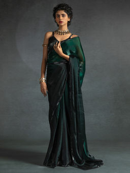 Sareemall - Women's Satin Silk Green Embellished Ready To Wear Saree with Unstitched Blouse