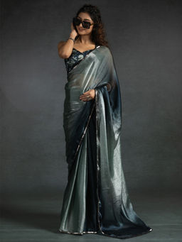 Sareemall - Women's Satin Silk Sea Green Embellished Ready To Wear Saree with Unstitched Blouse