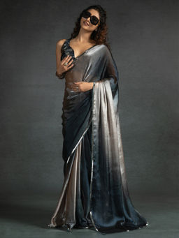 Sareemall - Women's Satin Silk Beige Embellished Ready To Wear Saree with Unstitched Blouse
