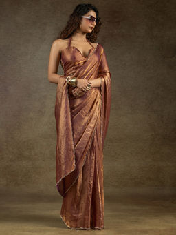 Sareemall - Women's Satin Silk Bronze Embellished Ready To Wear Saree with Unstitched Blouse