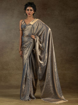 Sareemall - Women's Satin Silk Silver Embellished Ready To Wear Saree with Unstitched Blouse