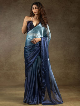 Sareemall - Women's Satin Silk Light Blue Half and Half Ready To Wear with Unstitched Blouse