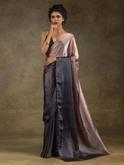 Sareemall - Women's Satin Silk Peach Half and Half Ready To Wear with Unstitched Blouse