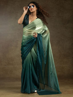 Sareemall - Women's Satin Silk Light Green Half and Half Ready To Wear with Unstitched Blouse