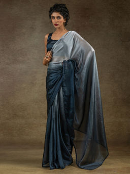 Sareemall - Women's Satin Silk Grey Half and Half Ready To Wear with Unstitched Blouse