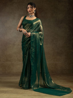 Sareemall - Women's Chiffon Teal Green Ready To Wear Saree with Unstitched Blouse