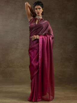 Sareemall - Women's Satin Silk Burgundy Half and Half Ready To Wear Saree with Unstitched Blouse