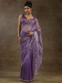 Sareemall - Women's Organza Lavender Embellished Ready To Wear Saree with Unstitched Blouse