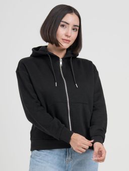 Red Tape - Solid Black Hoodies for Women Full-Zip Hoodie for Everyday Comfort