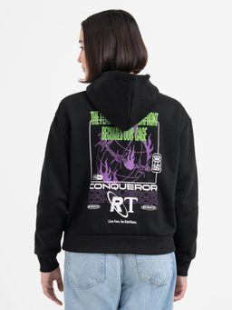 Red Tape - Black Graphic Hoodie for Women Winter Essential