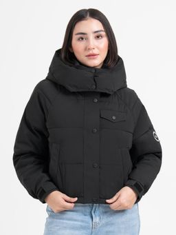 Red Tape - Black Hooded Puffer Jacket for Women Everyday Winter Comfort