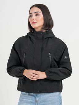Red Tape - Black Hooded Windcheater Jacket for Women Lightweight Winter Comfort