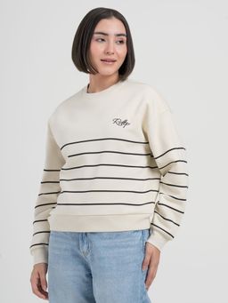 Red Tape - Beige Striped Sweatshirt for Women Sweatshirt for Everyday Style