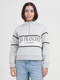 Red Tape - Grey Melange Half-Zip Sweatshirt for Women Effortless Everyday Style