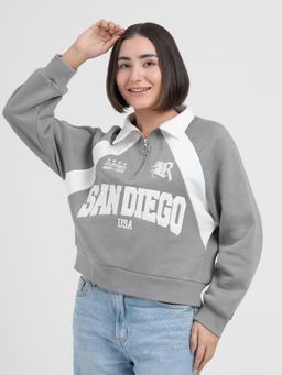 Red Tape - Grey Cut and Sew Half-Zip Sweatshirt for Women Casual Everyday Comfort