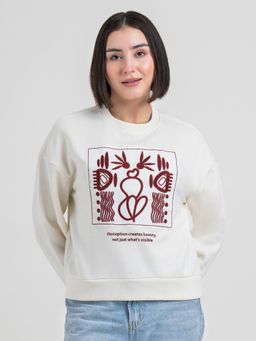 Red Tape - Off-White Graphic Sweatshirt for Women Casual Everyday Comfort