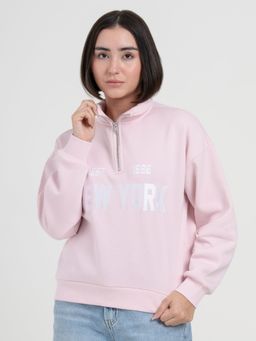 Red Tape - Pastel Pink Half-Zip Sweatshirt for Women Winter Casual Comfort