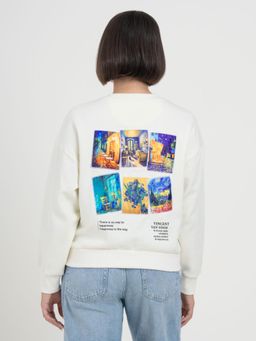 Red Tape - Off-White Graphic Sweatshirt for Women Winter Everyday Comfort