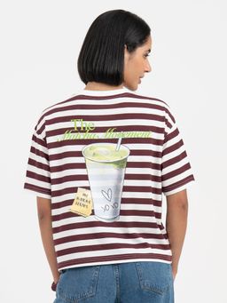 Red Tape - Wine and White T-Shirt for Women