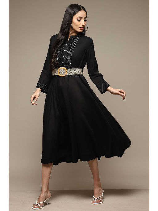 biba black dress biba maxi dress for women Black Gold detail linen maxi dress Lady Biba US