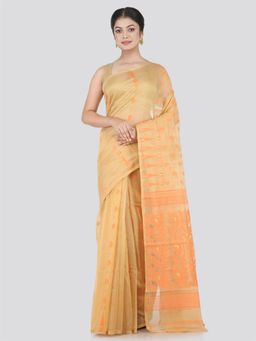 PinkLoom - Women's Soft Cotton Jamdani Saree Without Blouse Piece, Beige