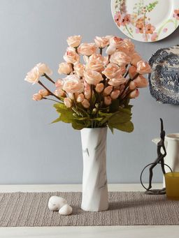 Fourwalls - Artificial Decorations Rose Flower Bunch for Home Decor (38 cm Tall, Set of 3, Peach)