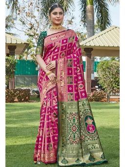 Anjaneya Sarees - Pink Woven Saree with Unstitched Blouse