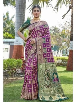 Anjaneya Sarees - Purple Woven Saree with Unstitched Blouse