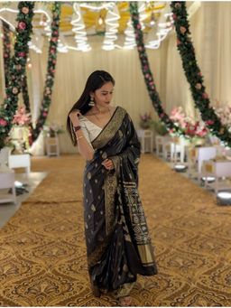 Anjaneya Sarees - Black Woven Saree with Unstitched Blouse