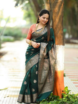Anjaneya Sarees - Green Woven Saree with Unstitched Blouse