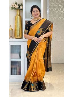 Anjaneya Sarees - Orange Woven Saree with Unstitched Blouse