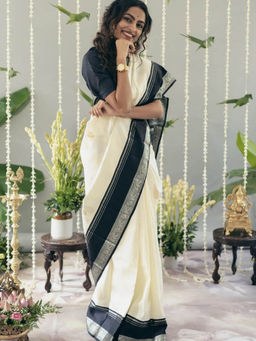Anjaneya Sarees - White Solid/Plain Saree with Unstitched Blouse