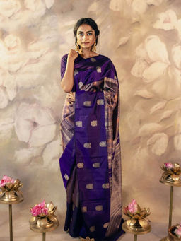 Anjaneya Sarees - Blue Solid/Plain Saree with Unstitched Blouse