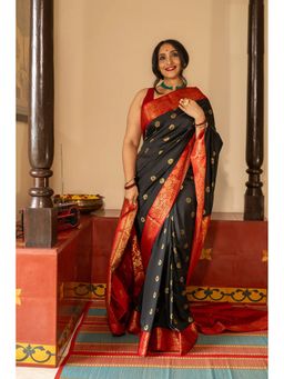 Anjaneya Sarees - Black Woven Saree with Unstitched Blouse
