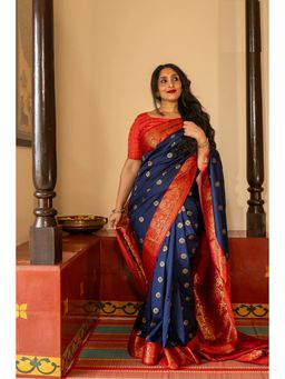 Anjaneya Sarees - Blue Woven Saree with Unstitched Blouse