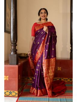 Anjaneya Sarees - Purple Woven Saree with Unstitched Blouse