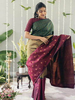 Anjaneya Sarees - Green Stripes Saree with Unstitched Blouse