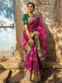 Anjaneya Sarees - Purple Stripes Saree with Unstitched Blouse