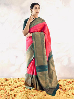 Anjaneya Sarees - Pink Woven Saree with Unstitched Blouse