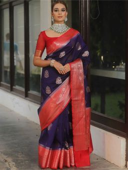 Anjaneya Sarees - Blue Woven Saree with Unstitched Blouse
