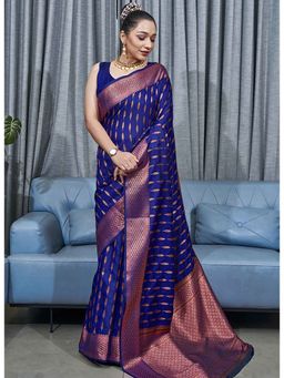 Anjaneya Sarees - Blue Woven Saree with Unstitched Blouse