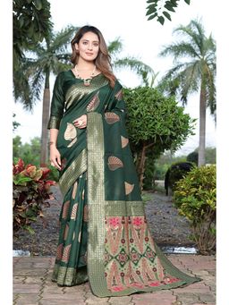 Anjaneya Sarees - Green Woven Saree with Unstitched Blouse