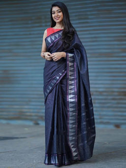 Anjaneya Sarees - Blue Printed Saree with Unstitched Blouse