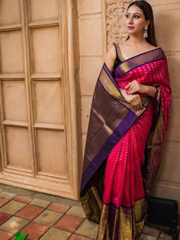 Anjaneya Sarees - Pink Woven Saree with Unstitched Blouse