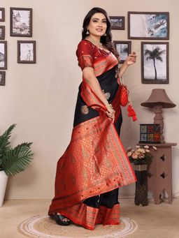 Elora - Black Woven Saree with Unstitched Blouse