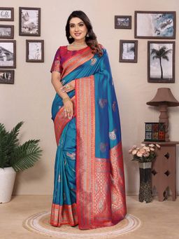 Elora - Blue Woven Saree with Unstitched Blouse