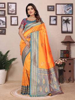Elora - Orange Woven Saree with Unstitched Blouse